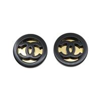 黑色壓克力 金色鏡面 雙C 耳環【CHANEL 香奈兒】 ABD681