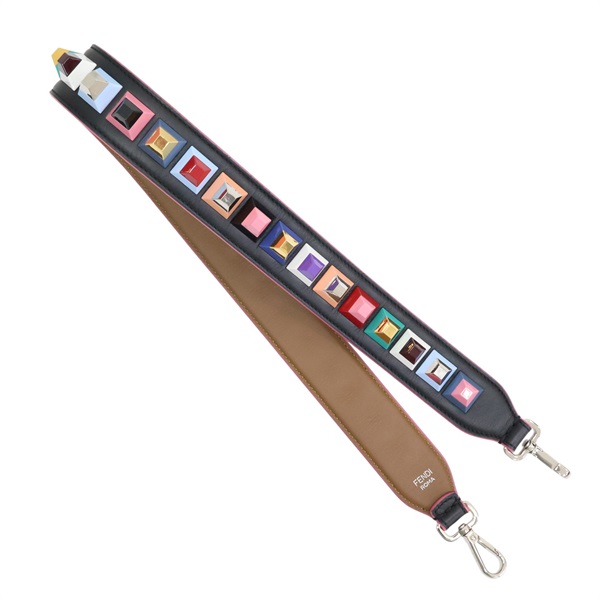 黑色 牛皮 彩色方塊 Strap You 肩背帶【FENDI 芬迪】