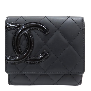 霧面黑色 牛皮 康朋 扣式短夾【CHANEL 香奈兒】