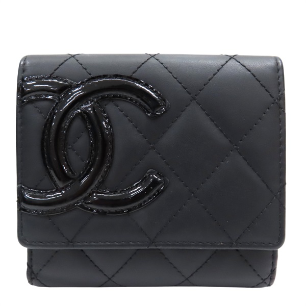 霧面黑色 牛皮 康朋 扣式短夾【CHANEL 香奈兒】