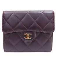 紫色 羊皮 扣式 三折短夾 淡金扣【CHANEL 香奈兒】 AP0231