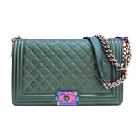 綠色 牛皮 16C Iridescent BOY 28 鍊帶肩背包【CHANEL 香奈兒】 A67086
