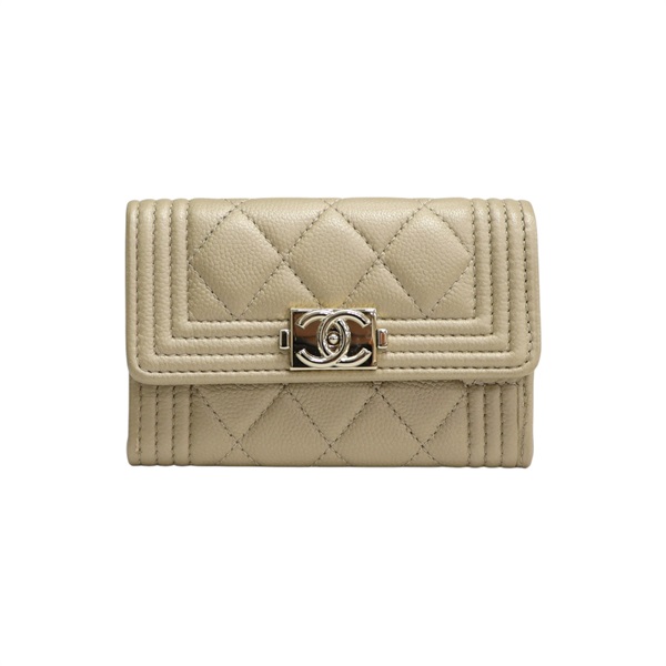 金色 caviar 牛皮 Boy 卡夾 名片夾 A80603【CHANEL 香奈兒】 A80603