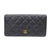 黑色 粒面菱格紋牛皮 雙開 兩折長夾【CHANEL 香奈兒】 AP0233