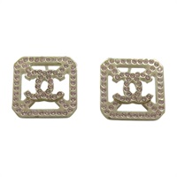 金色金屬 粉色水晶 方框 縷空 耳環【CHANEL 香奈兒】