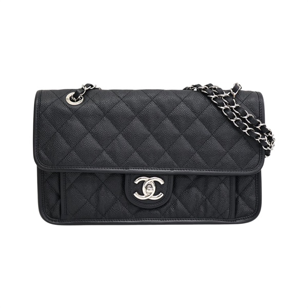 黑色 菱格紋 荔枝紋牛皮 French Riviera 翻蓋 鍊帶 肩背包 無卡【CHANEL 香奈兒】 A66801
