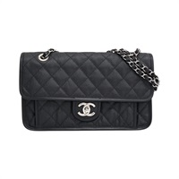 黑色 菱格紋 荔枝紋牛皮 French Riviera 翻蓋 鍊帶 肩背包 無卡【CHANEL 香奈兒】 A66801