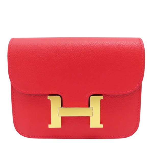 紅色 Evercolor牛皮 Constance Slim Wallet 錢包 K刻 金釦【HERMES 愛馬仕】