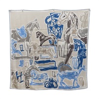 棕色 絲綢 絲巾 Chevaux De La Collection 方巾 100x100【HERMES 愛馬仕】