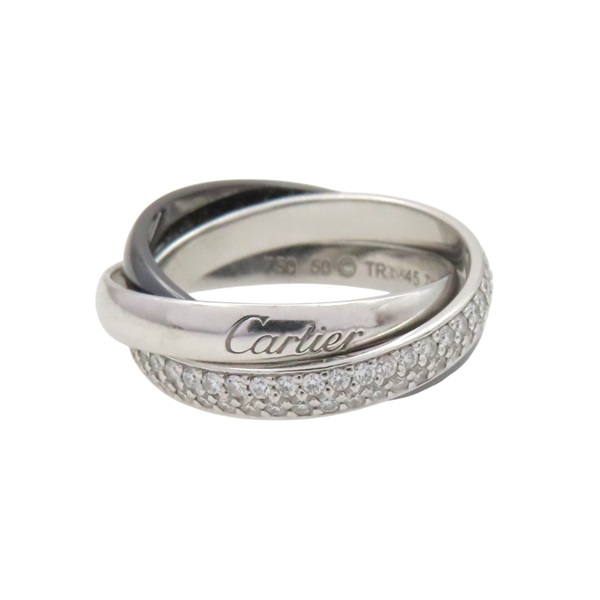 18K白金 黑色陶瓷 鑽石 Trinity 三環 戒指 50【Cartier 卡地亞】 B4235400