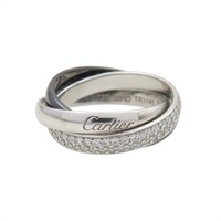 18K白金 黑色陶瓷 鑽石 Trinity 三環 戒指 50【Cartier 卡地亞】 B4235400