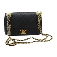 黑色 羊皮 白色圓珠 調節鍊帶 肩背包 金扣【CHANEL 香奈兒】 AS4861