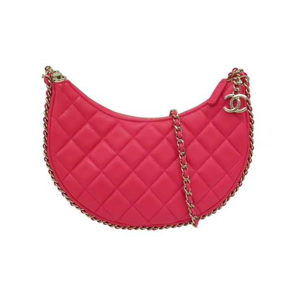 粉色 菱格紋羊皮 HOBO 鍊帶 肩背包 AS3917【CHANEL 香奈兒】 AS3917