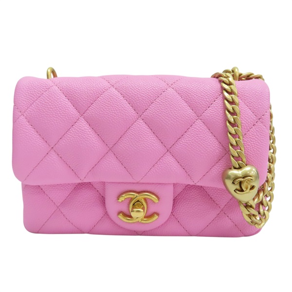 粉色 菱格紋 荔枝紋 鏈帶肩背包 金釦【CHANEL 香奈兒】 AS3829
