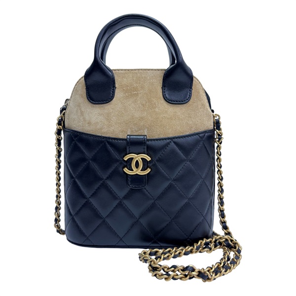 黑色/米色 菱格紋 麂皮 羊革 Top Handle 手提鍊帶肩背包【CHANEL 香奈兒】 AP4742