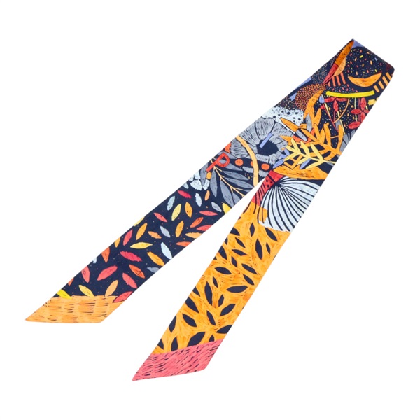 橘/藍色 絲綢 Twilly 絲巾【HERMES 愛馬仕】