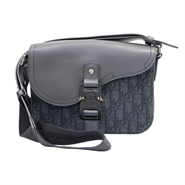 黑色 緹花帆布 牛皮 Saddle 小型翻蓋郵差包 肩背包【Dior 迪奧 】 1ADPO049YKS