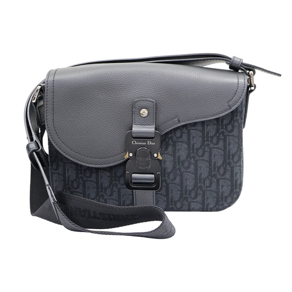 黑色 緹花帆布 牛皮 Saddle 小型翻蓋郵差包 肩背包【Dior 迪奧 】 1ADPO049YKS