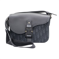 黑色 緹花帆布 牛皮 Saddle 小型翻蓋郵差包 肩背包【Dior 迪奧 】 1ADPO049YKS