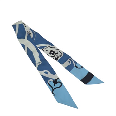 藍/白色 印花 絲綢 Twilly 絲巾【HERMES 愛馬仕】