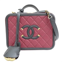 酒紅色 菱格紋 荔枝紋 肩背包 金釦【CHANEL 香奈兒】 A93343