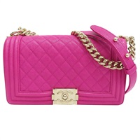 桃紅色 菱格紋 荔枝紋 牛皮 Boy 25 肩背包 金釦【CHANEL 香奈兒】 A67086