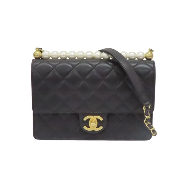 黑色 牛皮 珍珠 鍊帶 肩背包 金扣【CHANEL 香奈兒】 AS0585
