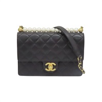 黑色 牛皮 珍珠 鍊帶 肩背包 金扣【CHANEL 香奈兒】 AS0585