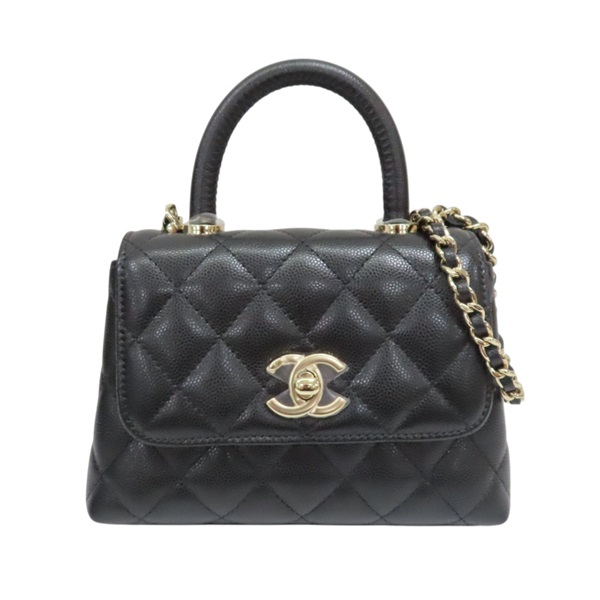 黑色 荔枝紋牛皮 Micro coco handle 兩用包 金扣【CHANEL 香奈兒】 AP4244