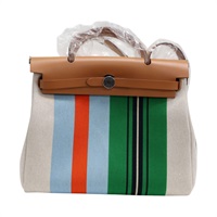 棕色 3色線條 帆布 牛皮 Herbag Zip 31 兩用包 W刻【HERMES 愛馬仕】 H085372CKAC