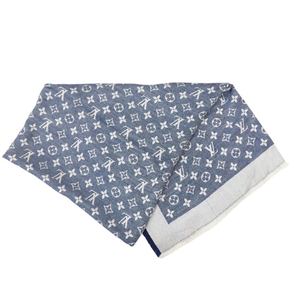 藍色 原花 絲質 羊毛 圍巾【LOUIS VUITTON LV 路易威登】 M71376