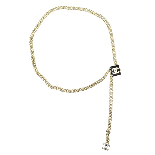 淺金色鍍金 黑色琺瑯 方塊 腰鍊【CHANEL 香奈兒】