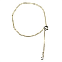 淺金色鍍金 黑色琺瑯 方塊 腰鍊【CHANEL 香奈兒】
