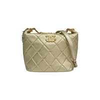 金色 菱格紋 羊皮 Hobo 飯盒 鍊帶 兩用包【CHANEL 香奈兒】 AS3242