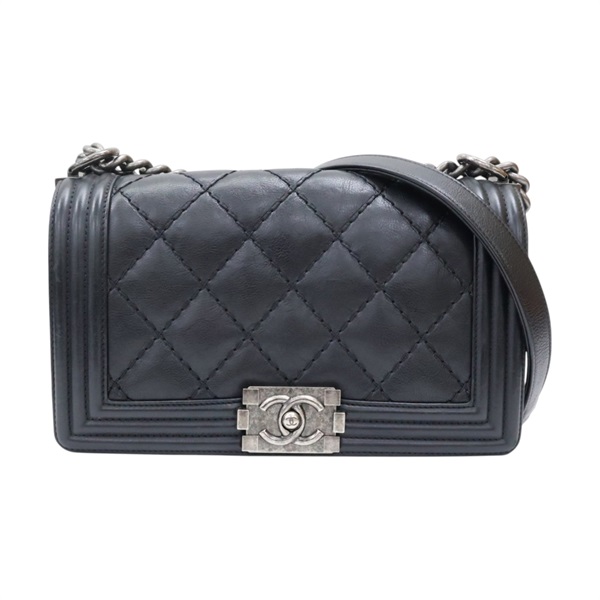 黑色 牛皮 Boy25 鍊帶肩背包 銀釦 (無卡)【CHANEL 香奈兒】 A67086