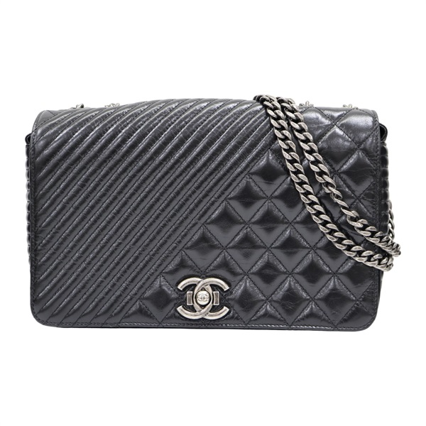 黑色 菱格紋 牛革 Coco Boy Flap 肩背包【CHANEL 香奈兒】 A92797