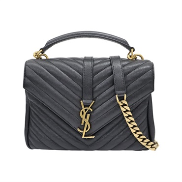 黑色 山型紋羊皮 College 中型 肩背包 428056【SAINT LAURENT YSL 聖羅蘭 】 428056
