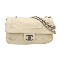 米色 牛皮 Matelasse 復古鏈 斜背包 肩背包 銀扣【CHANEL 香奈兒】