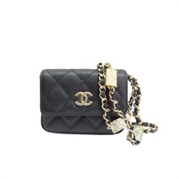 黑色 荔枝紋牛皮 鍊帶 腰包 金扣【CHANEL 香奈兒】 AP2401