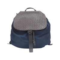 藍/棕色 尼龍 編織牛皮 後背包 409595【BOTTEGA VENETA 寶緹嘉】 409595