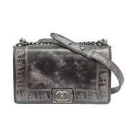 黑色 牛皮 銀色 印花 Boy 25 肩背包 銀扣【CHANEL 香奈兒】  A67086