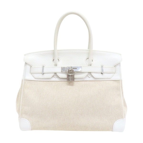 白色 Toile H帆布 Clemence 牛皮 Birkin 30 柏金包 無鈴鐺鑰匙【HERMES 愛馬仕】