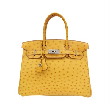 布丁黃 鴕鳥皮 Birkin 30 銀扣 手提包 □K刻【HERMES 愛馬仕】