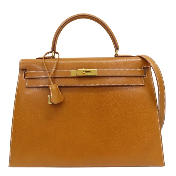 金棕色 Peau Porc皮革 Kelly 35 兩用包 〇Z刻 金釦【HERMES 愛馬仕】