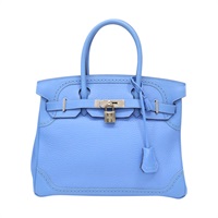 天堂藍 TC/Evercolor皮革 Birkin 30 Ghillies 柏金包 手提包 銀扣 X刻【HERMES 愛馬仕】