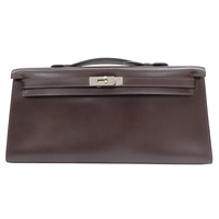 巧克力色 Box牛皮 Kelly cut 手拿包 銀釦 □K刻【HERMES 愛馬仕】