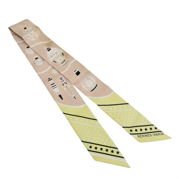粉/鵝黃色 絲綢 Les Flacons Bandana Twilly 絲巾【HERMES 愛馬仕】 063157S