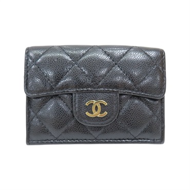 黑色 牛皮 菱格紋 荔枝紋 扣式短夾 金扣【CHANEL 香奈兒】 AP0230