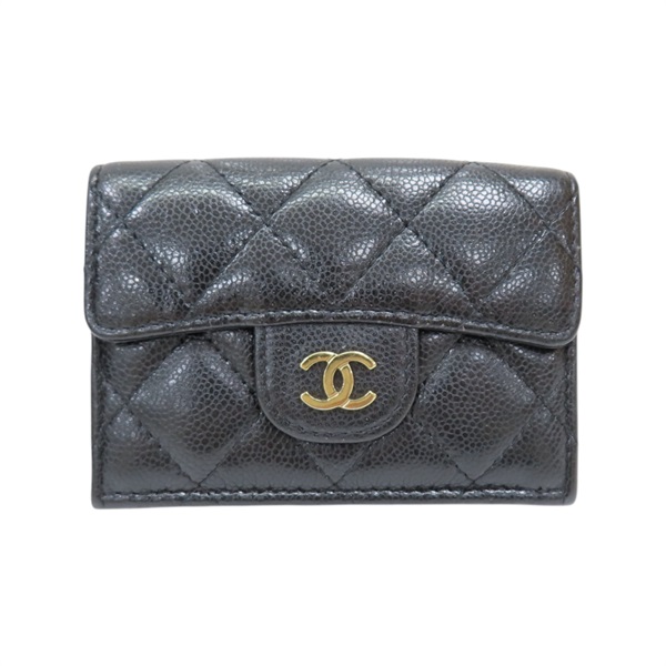 黑色 牛皮 菱格紋 荔枝紋 扣式短夾 金扣【CHANEL 香奈兒】 AP0230