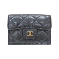 黑色 牛皮 菱格紋 荔枝紋 扣式短夾 金扣【CHANEL 香奈兒】 AP0230